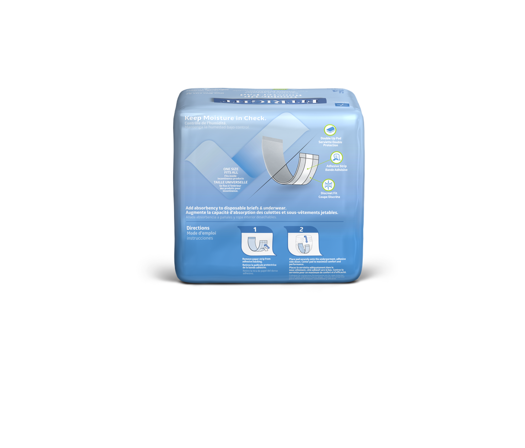 Medline FitRight Double Up Booster Pad for continence, showing absorbent pad with blue backing and white top layer.