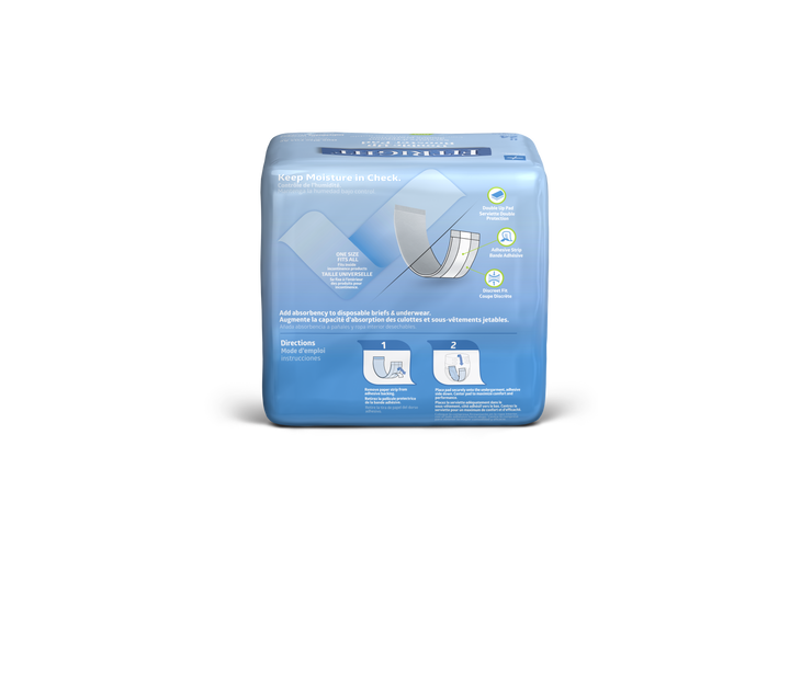 Medline FitRight Double Up Booster Pad for continence, showing absorbent pad with blue backing and white top layer.