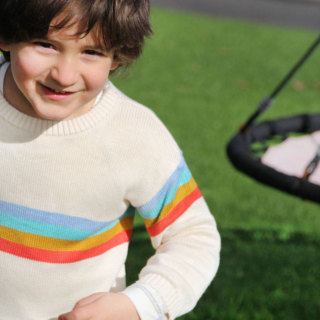 Sanguine Crew kids bamboo knit jumper in a cozy crew neck style, featuring a soft texture and vibrant color.