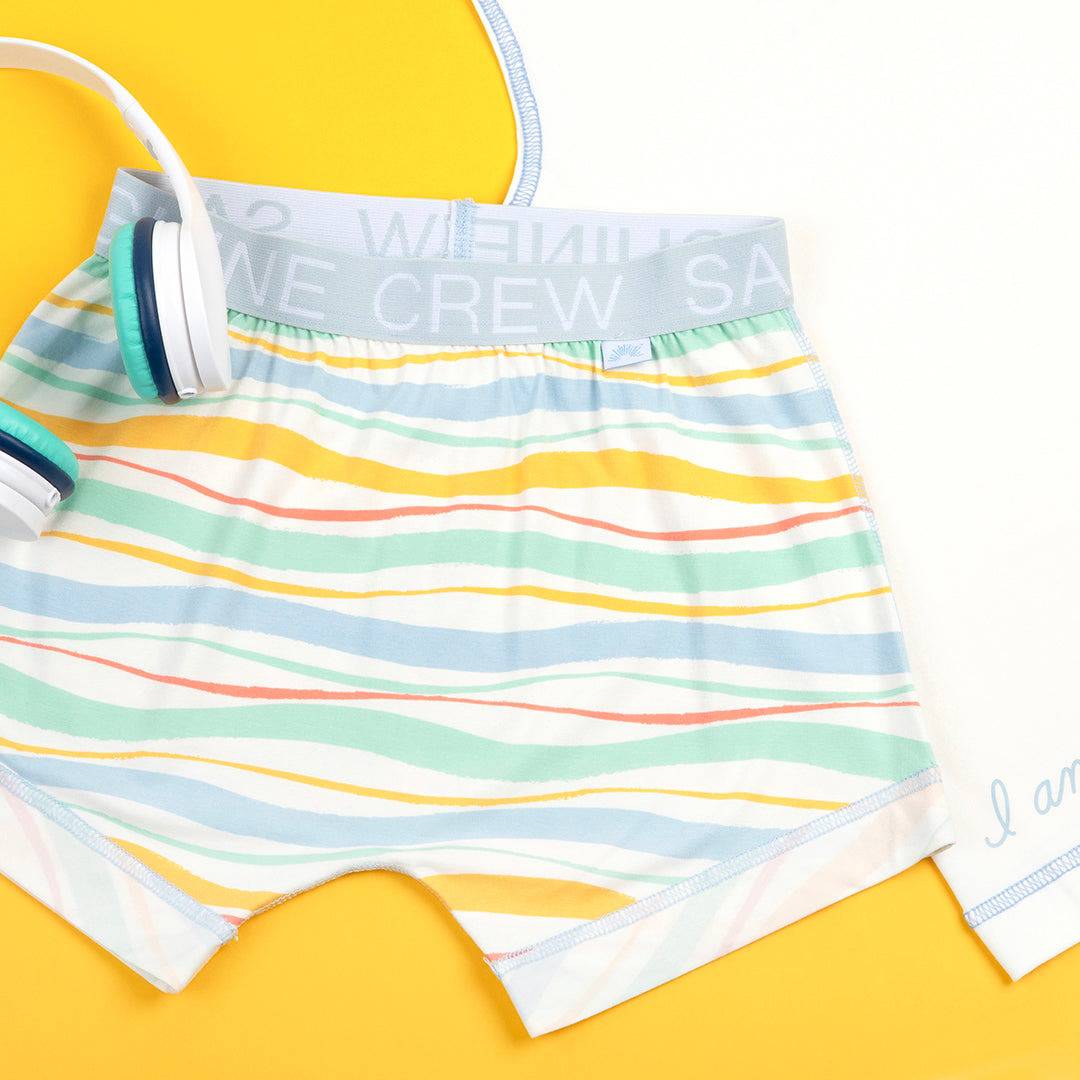 Kids bamboo lounge shorts by Sanguine Crew in soft fabric, featuring a comfortable fit and playful design.