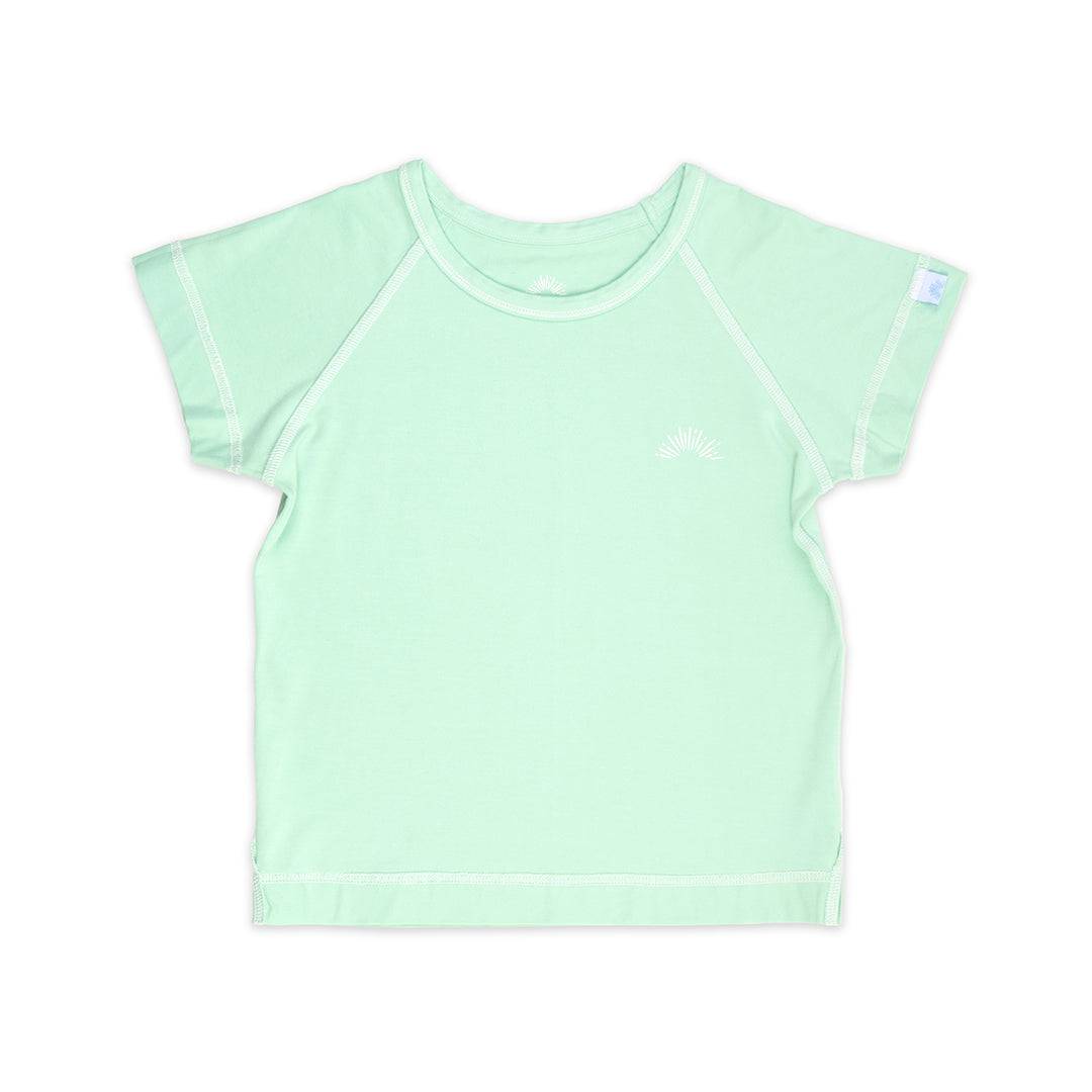 Green short sleeve bamboo T-shirt for kids by Sanguine Crew, featuring a comfortable fit and soft fabric.