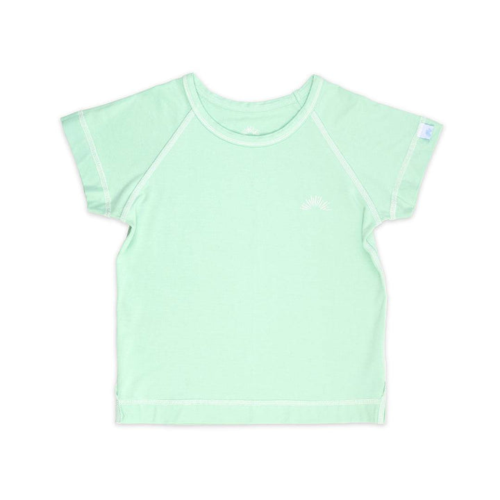 Green short sleeve bamboo T-shirt for kids by Sanguine Crew, featuring a comfortable fit and soft fabric.