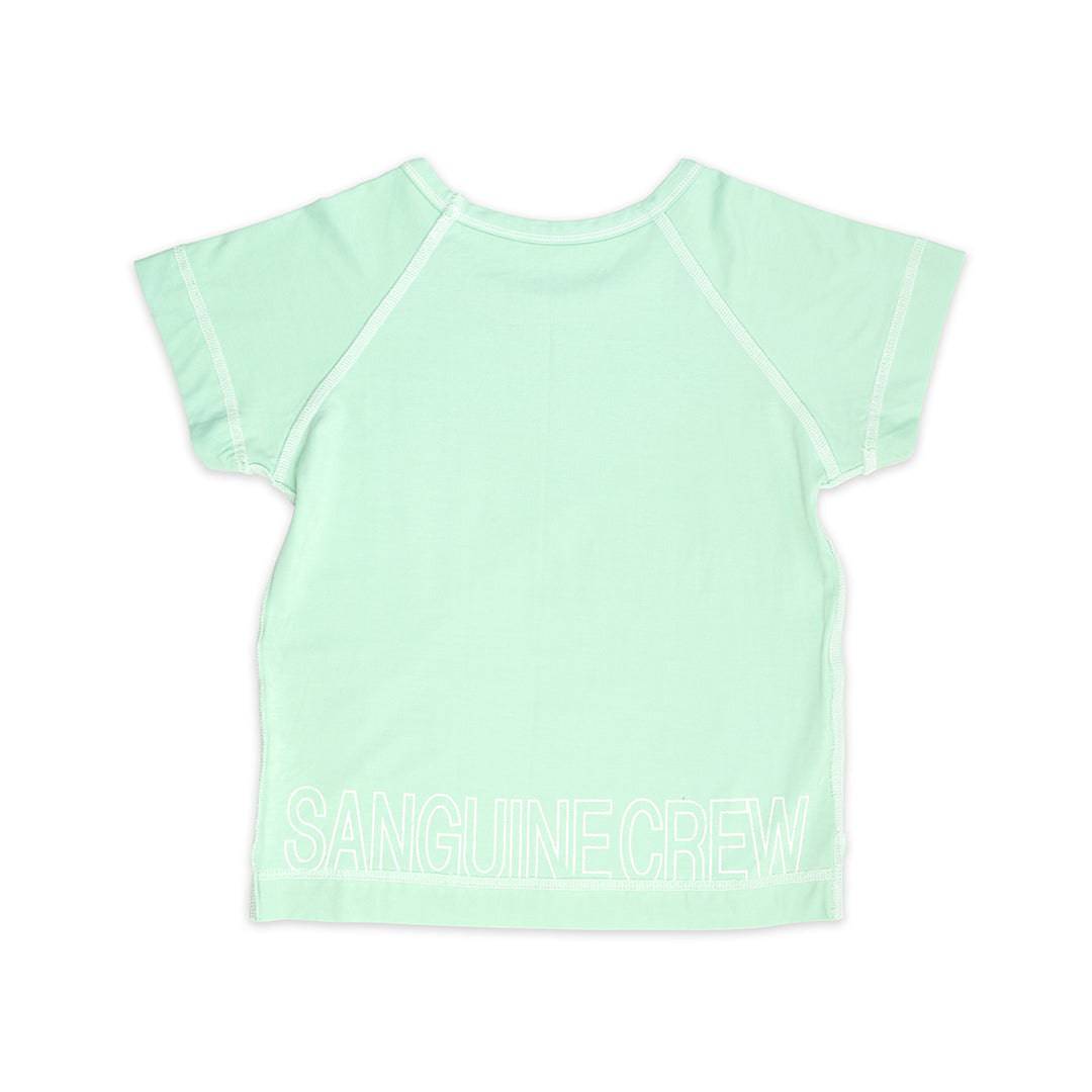 Green short sleeve bamboo t-shirt for kids by Sanguine Crew, featuring a comfortable fit and soft fabric.