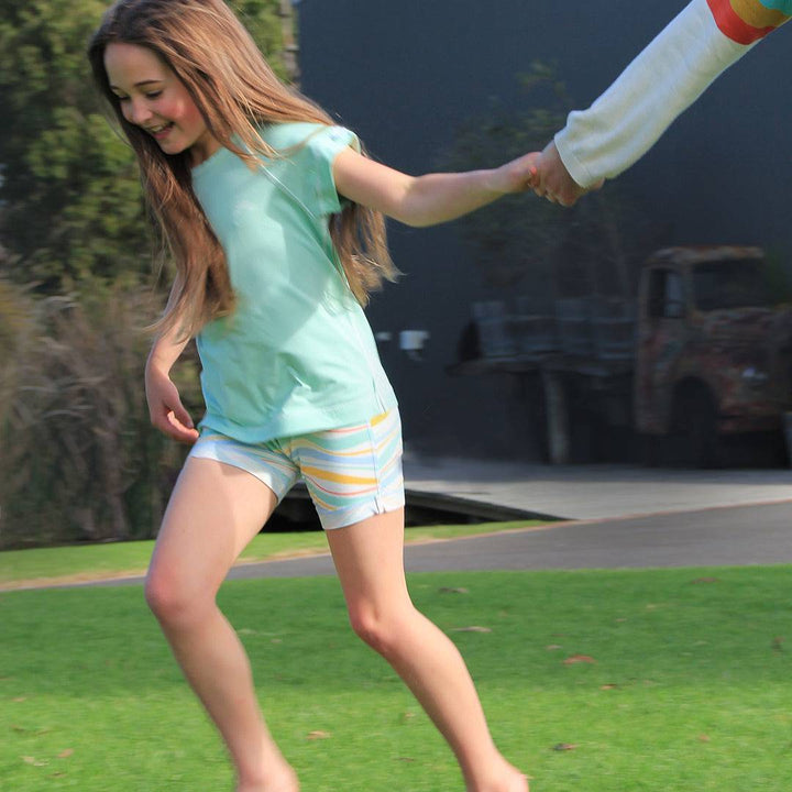 Green short sleeve bamboo t-shirt for kids by Sanguine Crew, featuring a comfortable fit and soft fabric.