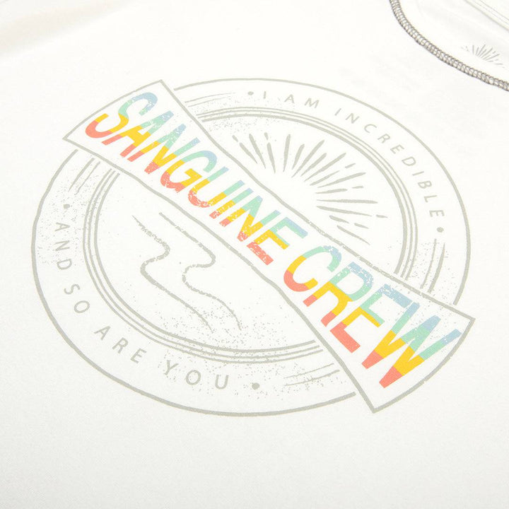 White short sleeve bamboo t-shirt for kids by Sanguine Crew, featuring a comfortable and breathable design.