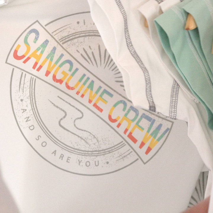 White bamboo short sleeve t-shirt for kids by Sanguine Crew, featuring a comfortable fit and soft fabric.