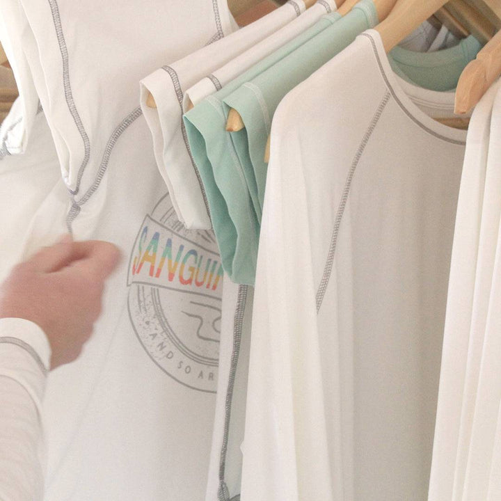 White short sleeve bamboo t-shirt for kids by Sanguine Crew, featuring a comfortable crew neck design.