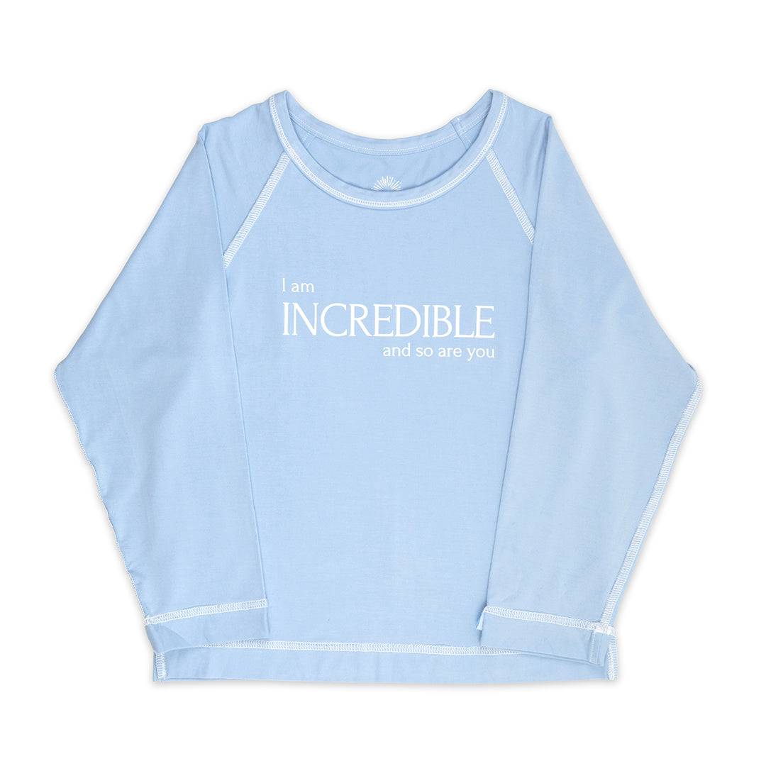 Sanguine Crew kids' long sleeve bamboo t-shirt in blue, featuring a comfortable fit and soft fabric.