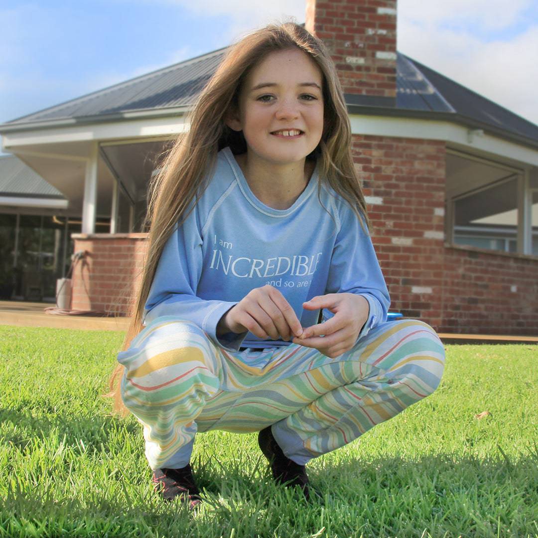 Blue long sleeve bamboo t-shirt for kids by Sanguine Crew, featuring a comfortable fit and soft fabric.