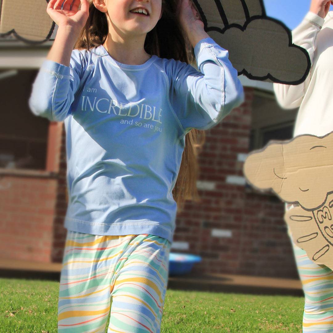 Blue long sleeve bamboo t-shirt for kids by Sanguine Crew, featuring a comfortable fit and soft fabric.