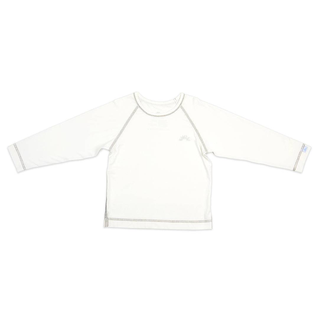 White long sleeve bamboo t-shirt for kids by Sanguine Crew, featuring a comfortable fit and soft fabric.