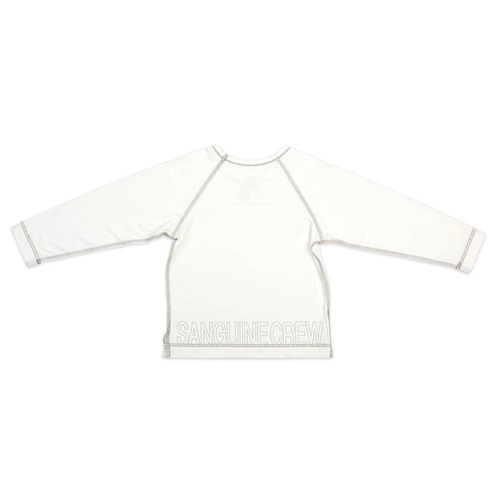 White long sleeve bamboo t-shirt for kids by Sanguine Crew, featuring a comfortable and soft fit.
