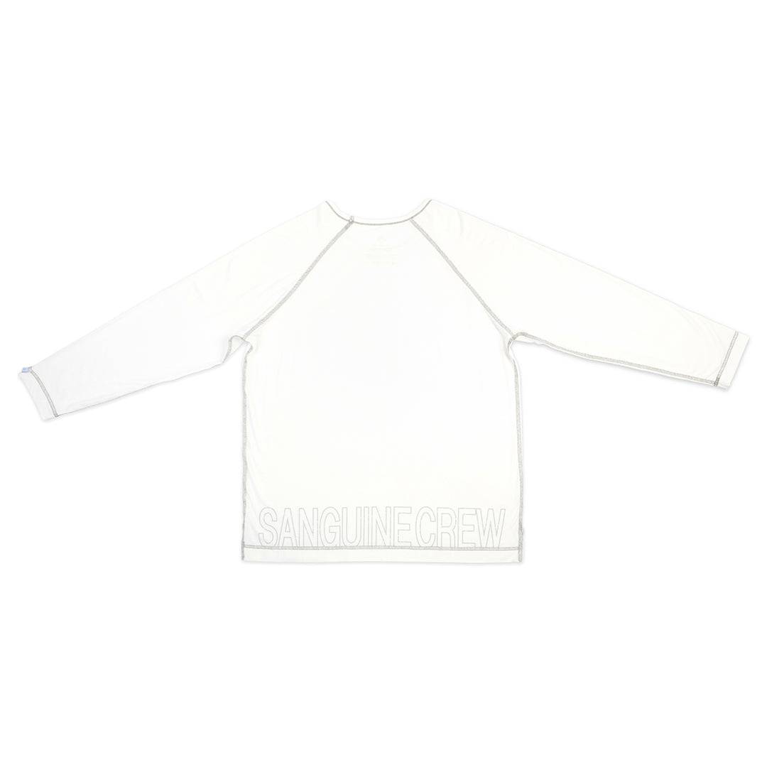 Sanguine Crew adults long sleeve bamboo t-shirt in a relaxed fit, showcasing soft fabric and comfortable design.