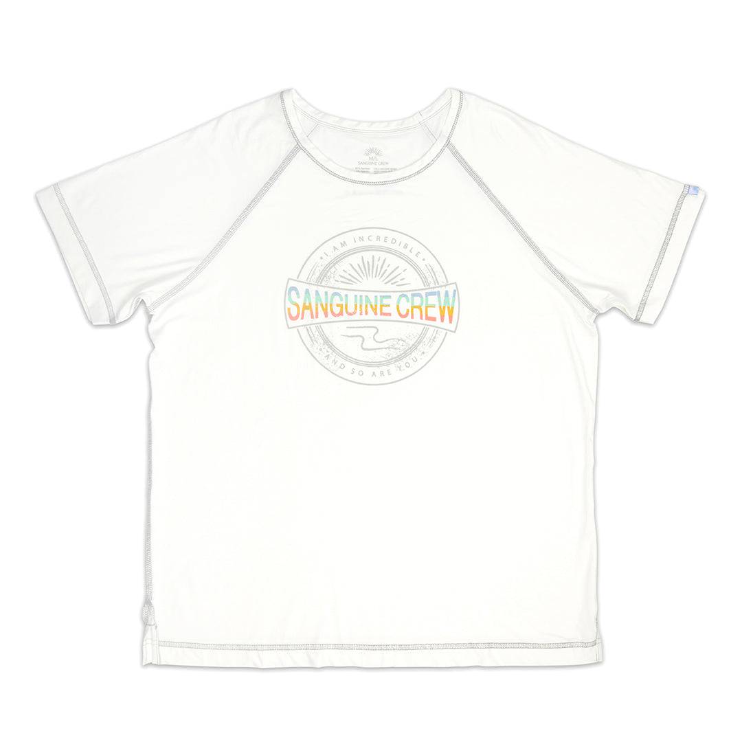 Sanguine Crew adults bamboo t-shirt in a relaxed fit, featuring short sleeves and a soft, breathable fabric.