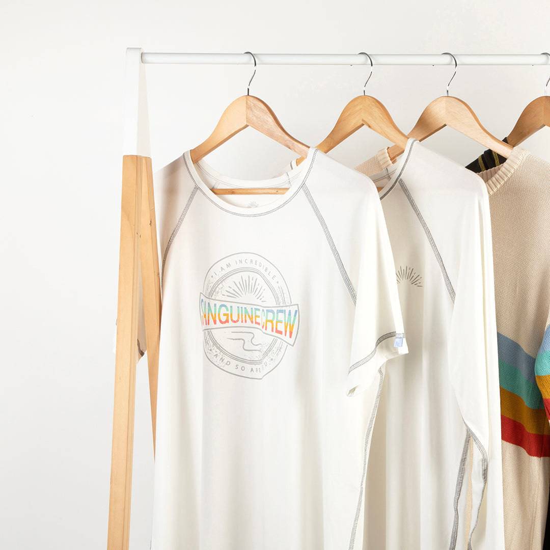 Sanguine Crew adults bamboo t-shirt in a relaxed fit with short sleeves, displayed in a neutral color against a plain background.