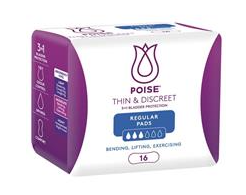 Poise Thin & Discreet Pads Regular 16 Pack