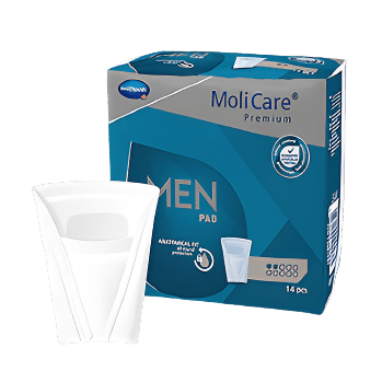 MoliCare Premium Men continence product, single packet with two drops for maximum absorbency and comfort.