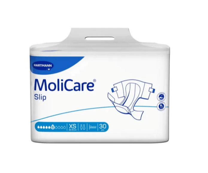 MoliCare Slip 6 Drops XS incontinence product featuring a soft, absorbent design for comfort and protection.