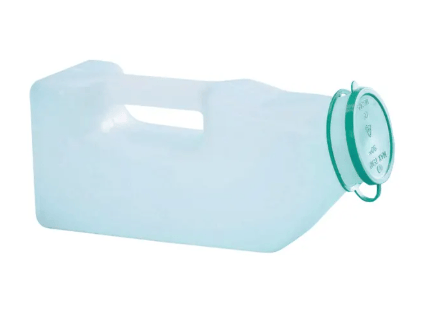 Performance Health Homecraft male urinal bottle with snap-on cap, designed for continence needs, shown with secure lid and clear markings.