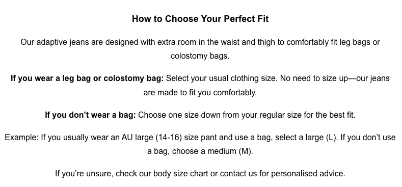 Black seated jeans by Christina Stephens for female wheelchair users, featuring 2 & 3 access points for comfort and style.