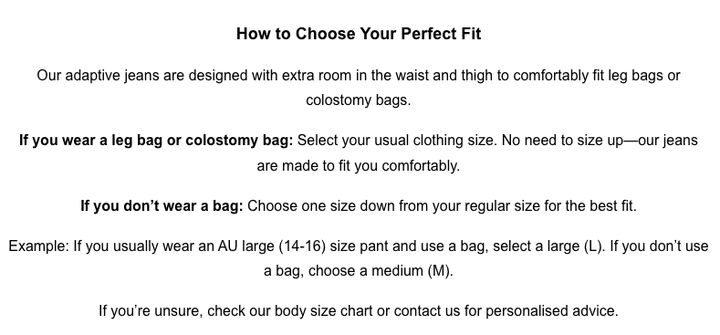 Black seated jeans by Christina Stephens for female wheelchair users, featuring 2 & 3 access points for comfort and style.