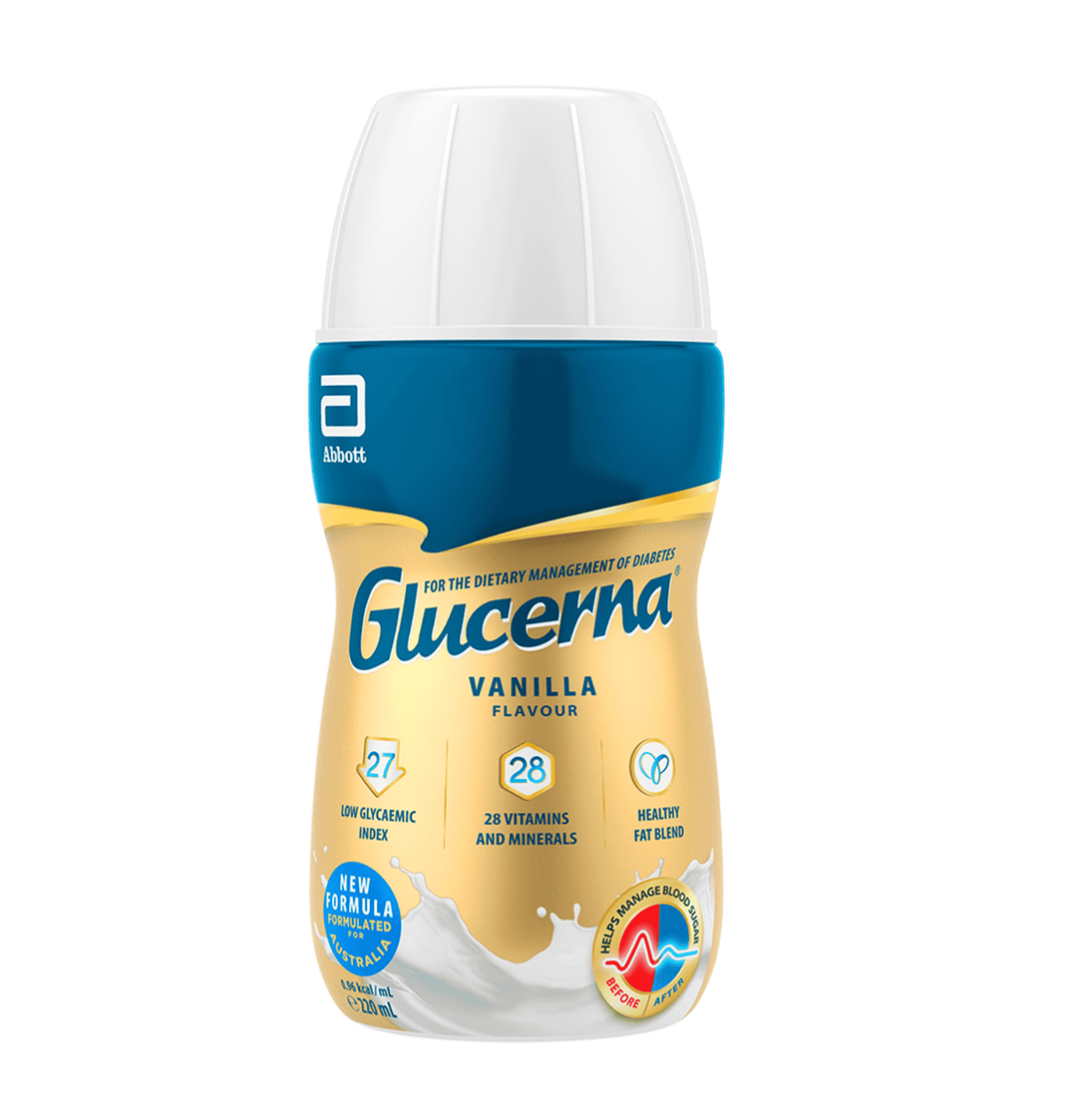 Glucerna Ready To Drink Vanilla nutrition drink bottles in a pack of 22, featuring a creamy vanilla flavor.