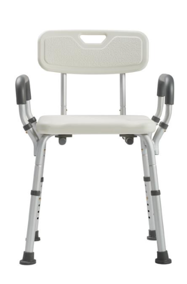Max Mobility Delta C24 shower chair with removable backrest, featuring a sturdy design and non-slip feet for safe bathroom use.