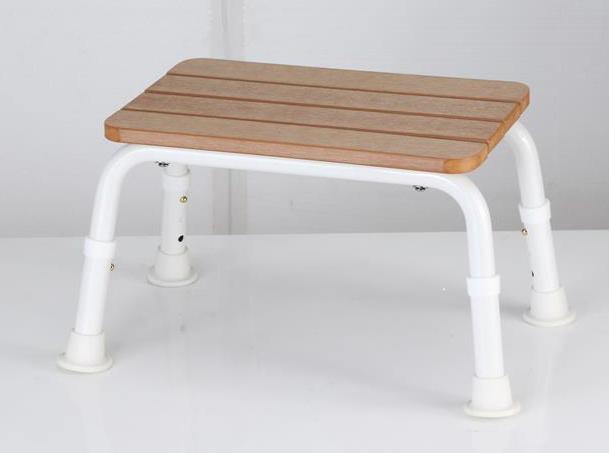 Max Mobility Delta B44-T bath stool with timber look seat, lightweight portable mobility aid, sturdy support for bathing.
