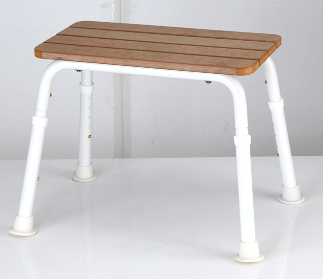 Max Mobility Delta S44-T shower stool with timber-look seat, lightweight mobility aid from Quintro Healthcare, designed for safety and comfort.