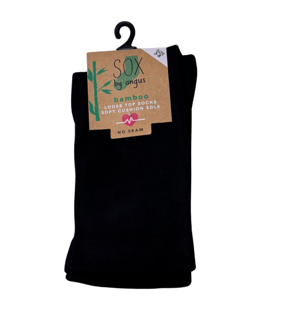 Bamboo cushion foot loose top socks by Sox By Angus, featuring a seamless design for comfort and breathability.