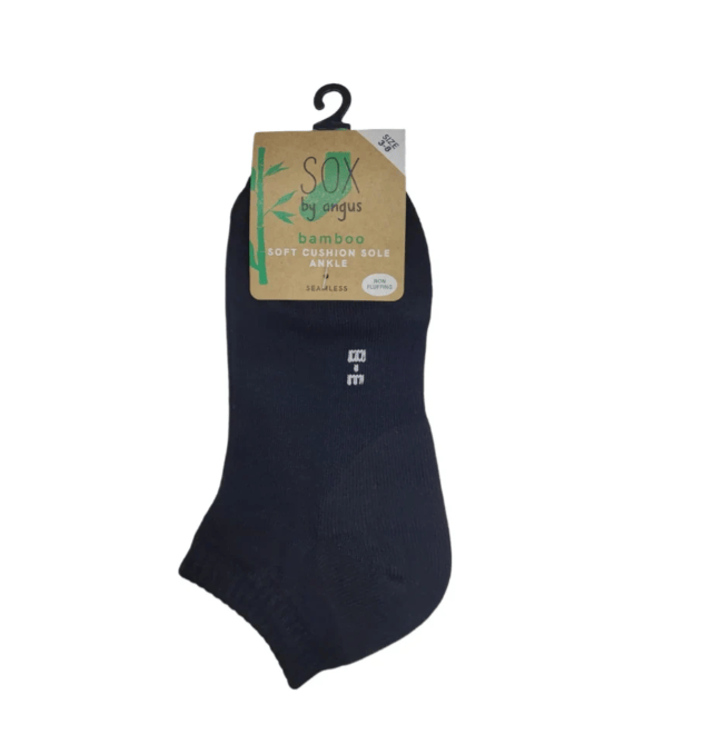 Non-fluffing bamboo cushion foot anklet sport socks by Sox By Angus, featuring a seamless design for comfort and durability.
