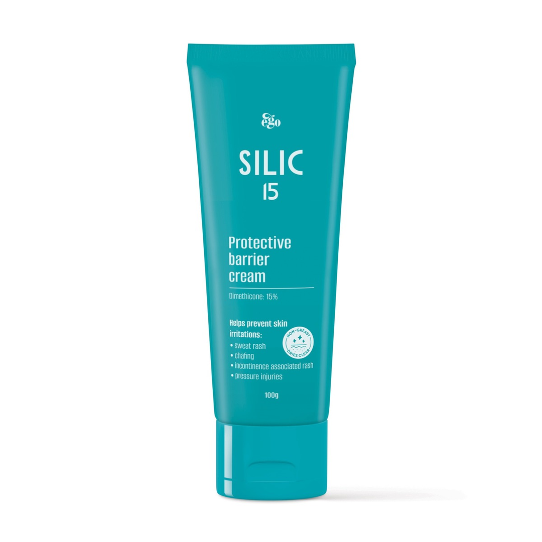 Ego Silic 15 Cream 100g jar, a skincare product with a smooth, creamy texture for skin hydration and protection.
