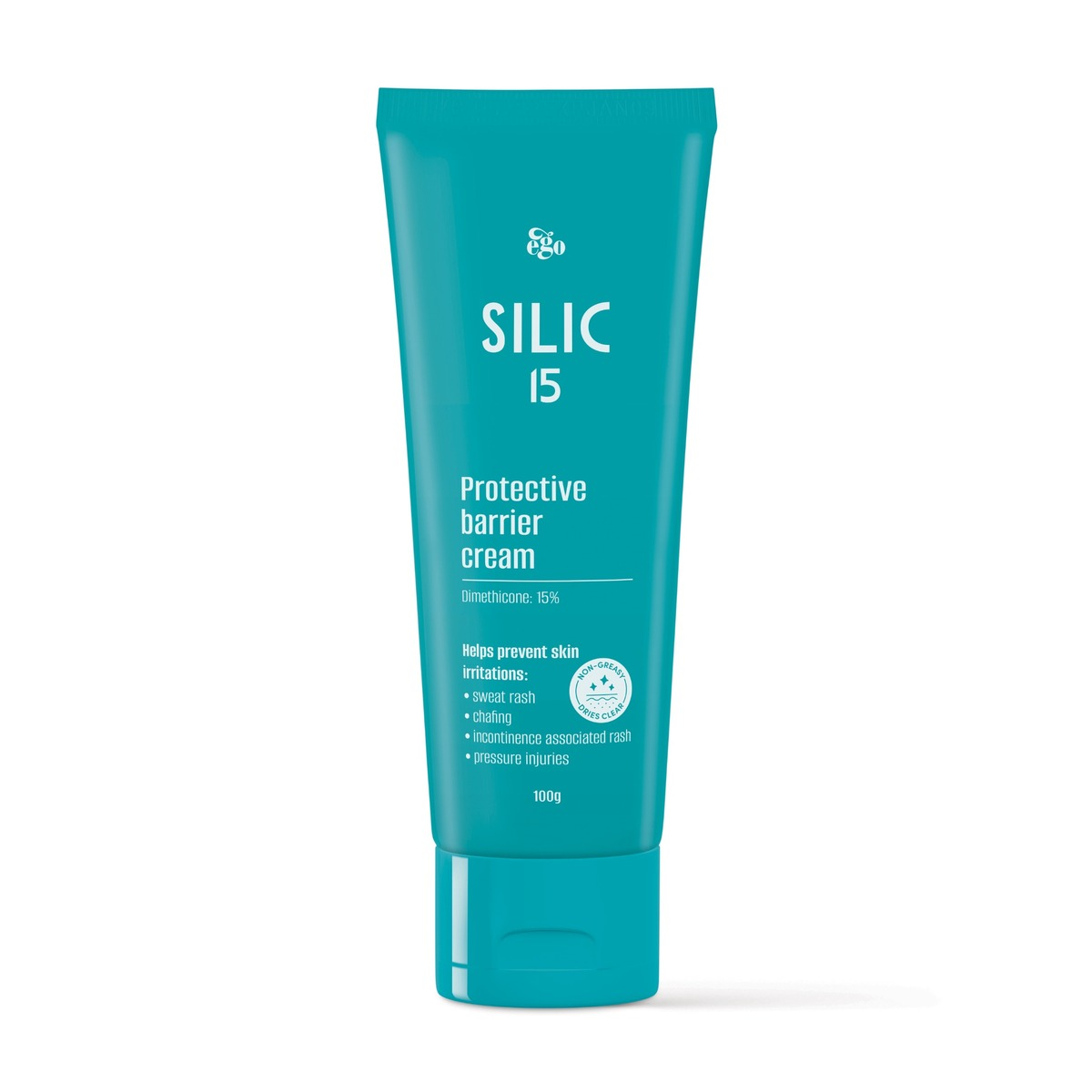 Ego Silic 15 Cream 100g jar, a skincare product with a smooth, creamy texture for skin hydration and protection.