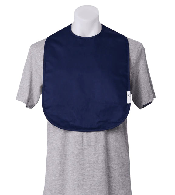Small adult Brolly Feeding Bib by Brolly Sheets, adaptive clothing with waterproof fabric and adjustable neck for comfortable feeding.