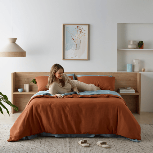 Staydry linen look water-resistant quilt cover set in Manchester style, featuring a stylish, durable bedding design with water protection.