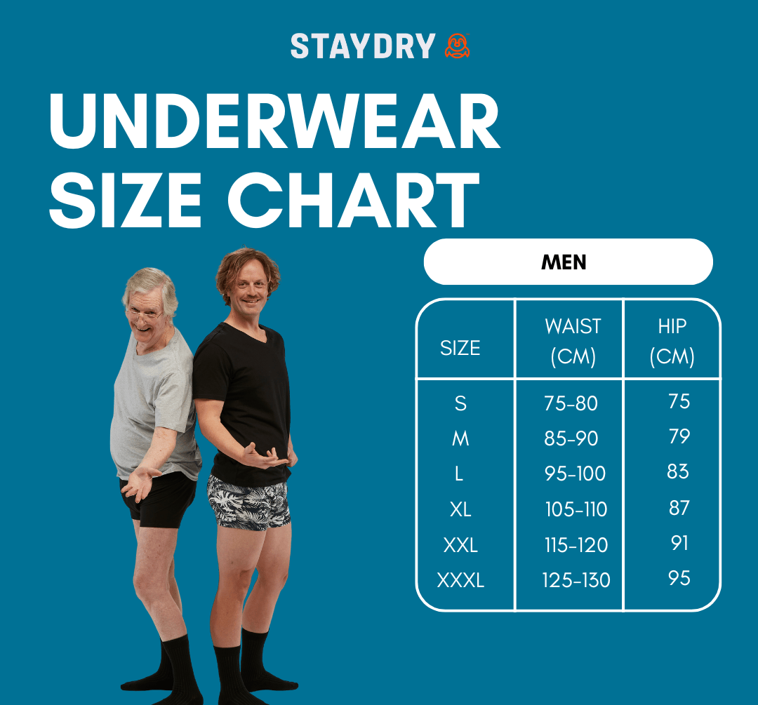 Mens waterproof underwear size chart