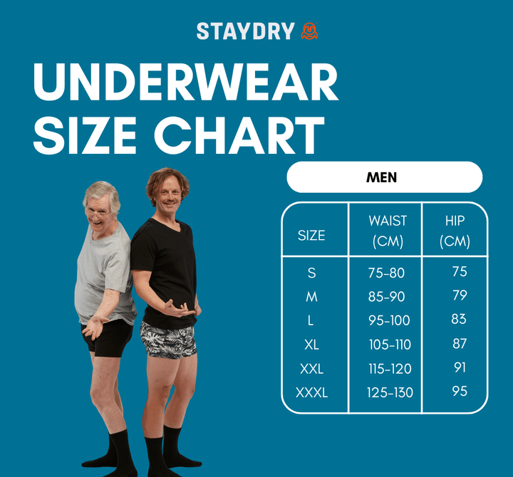 Mens waterproof underwear size chart