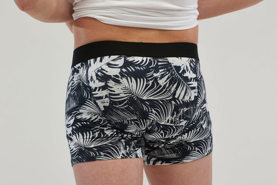 Back view of Staydry Teen Undies for boys, featuring palm print design from Stay Dry Products.