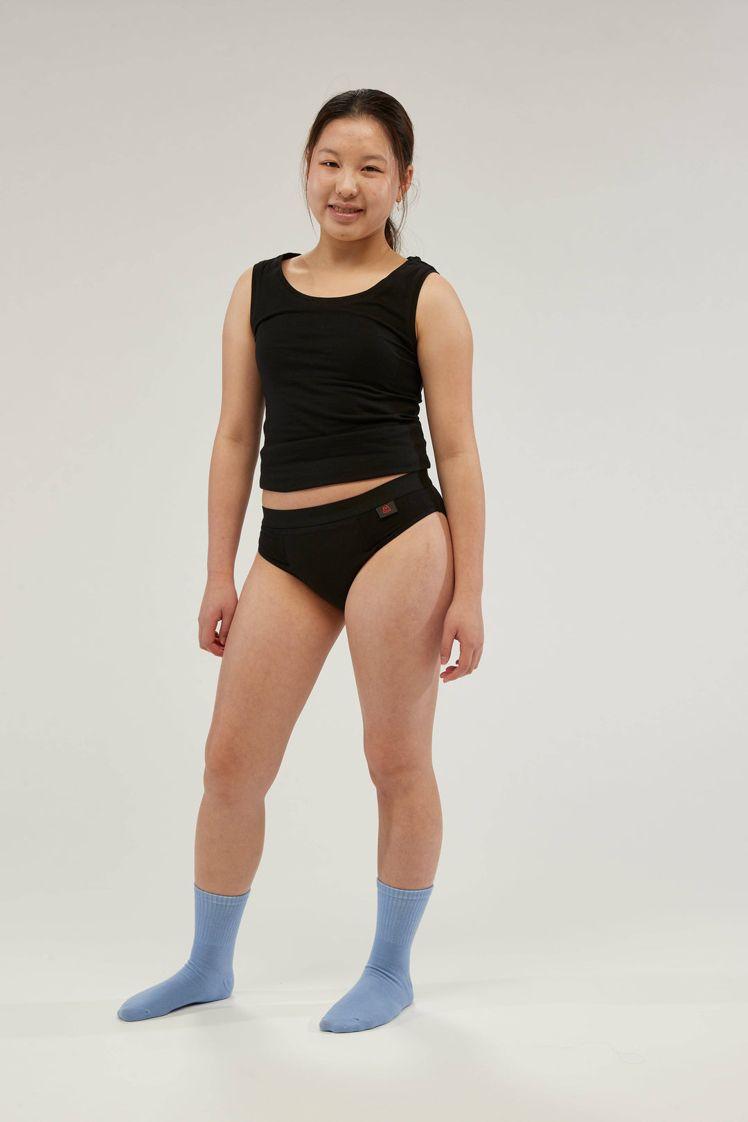 Black Staydry Teen Undies for girls, comfortable and discreet underwear designed for teens by Stay Dry Products.