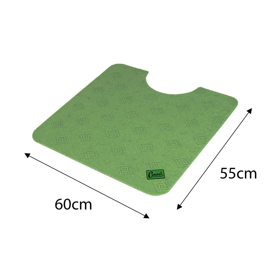 Green Conni Manchester toilet floor mat with non-slip backing, designed for bathroom comfort and safety.