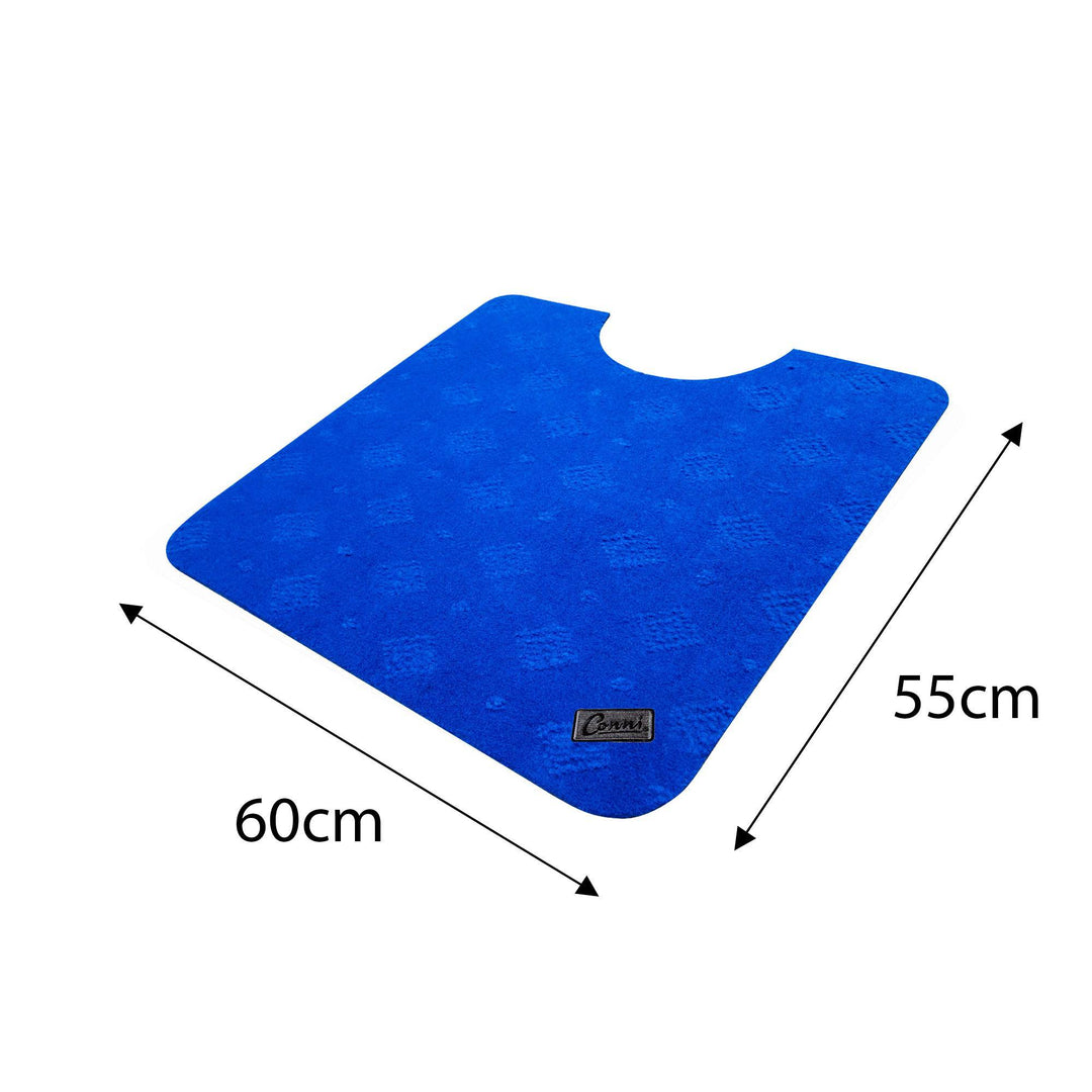 Royal blue Conni Manchester toilet floor mat with non-slip backing, designed for bathroom comfort and safety.