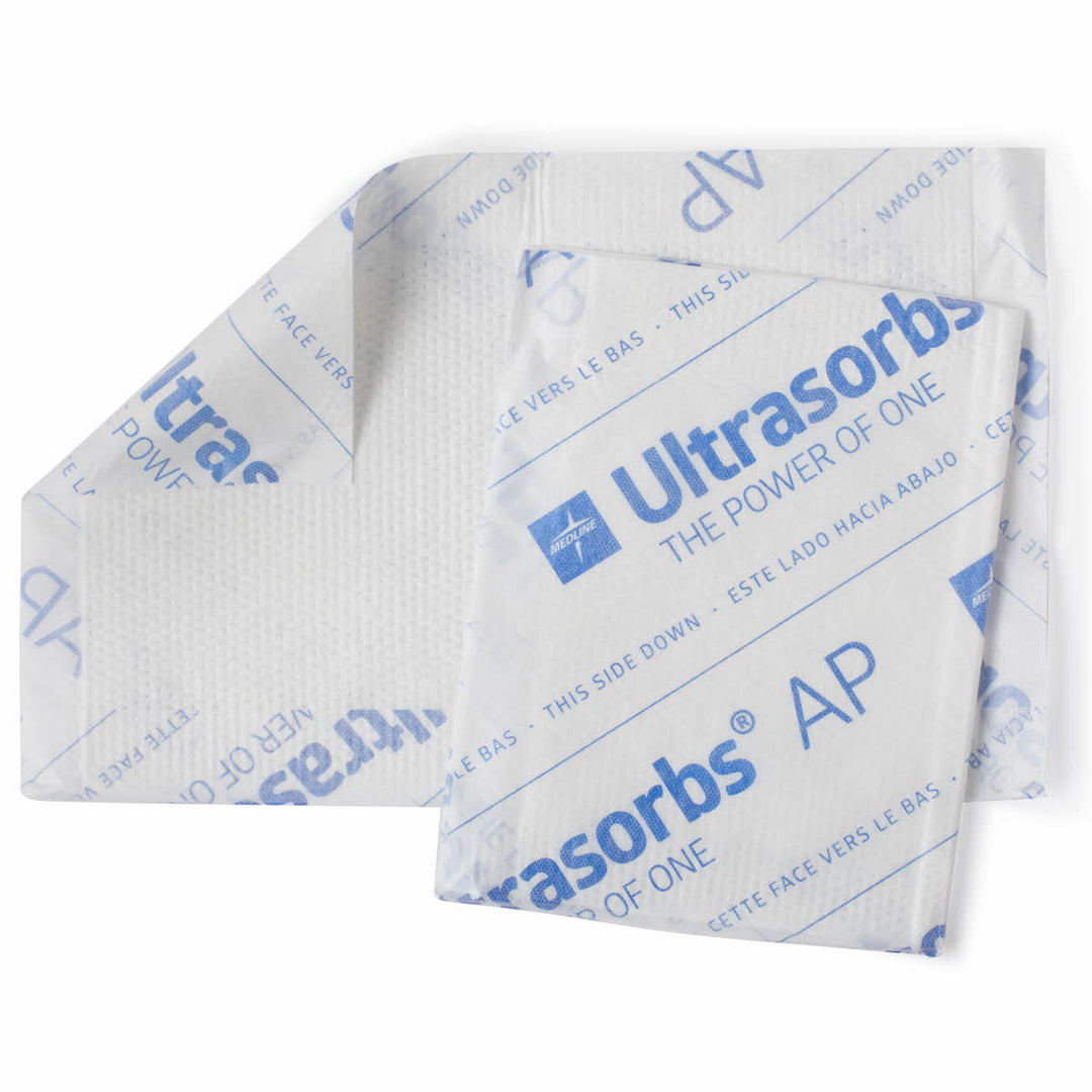 Medline® Ultrasorbs AP Drypads for continence care, featuring a 25x41 cm size for effective moisture absorption.