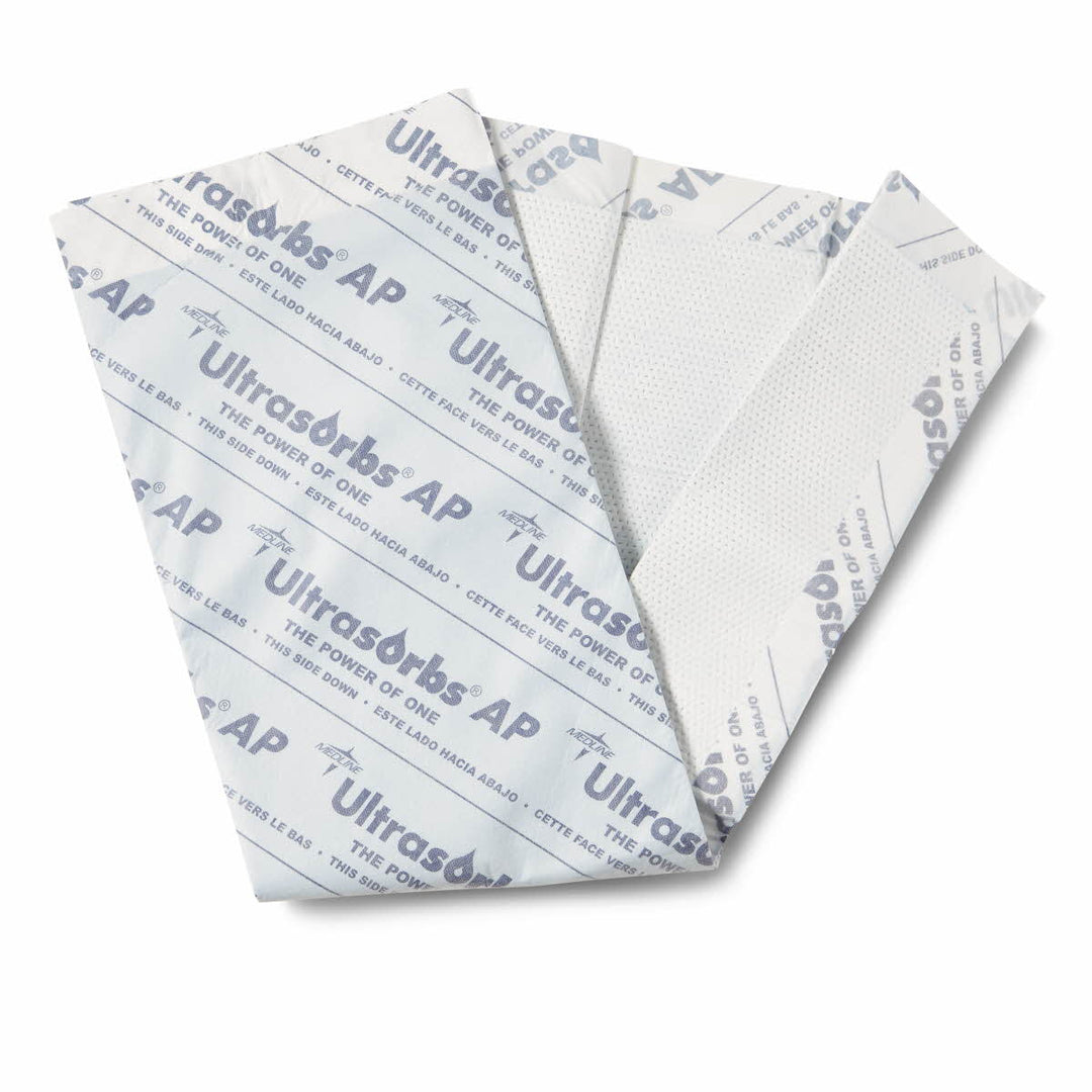 Medline® Ultrasorbs AP Drypads, large absorbent continence pads, featuring a soft surface for comfort and protection.