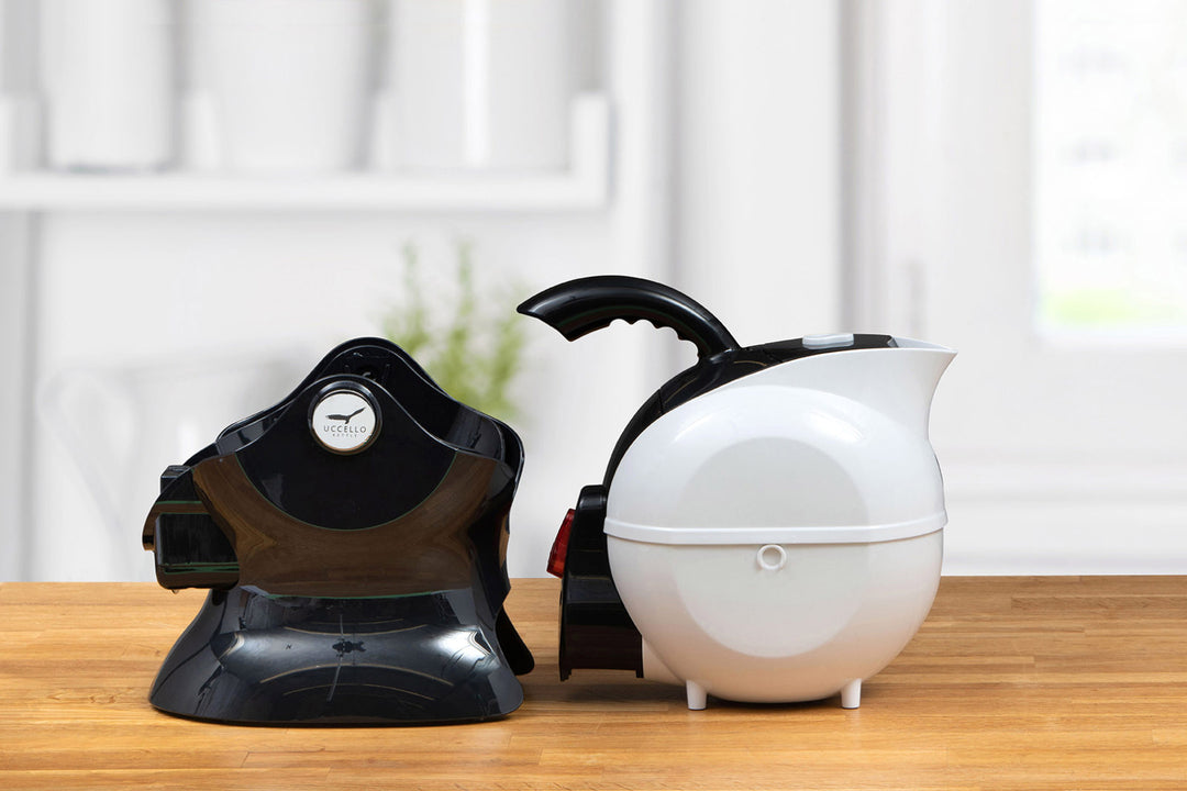 Black and white Uccello kettle accessories by Instacare Shop, showing the kettle body and base.