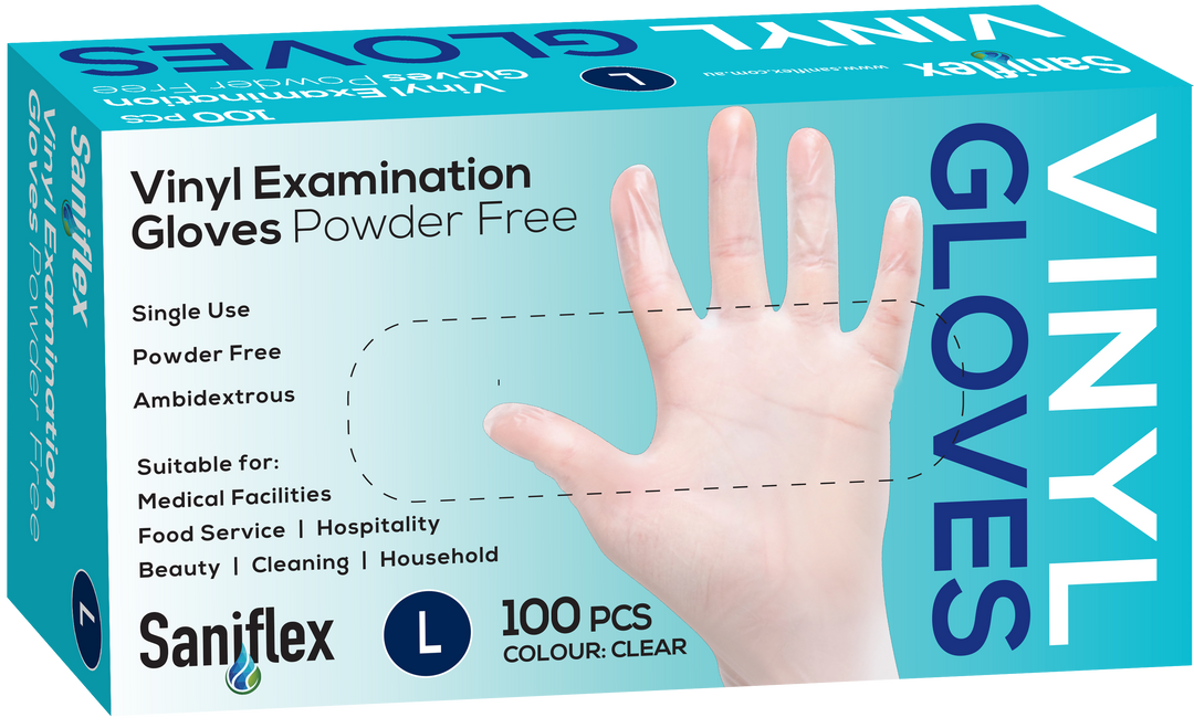 Saniflex Disposable Vinyl Gloves - Powder Free - Box of 100