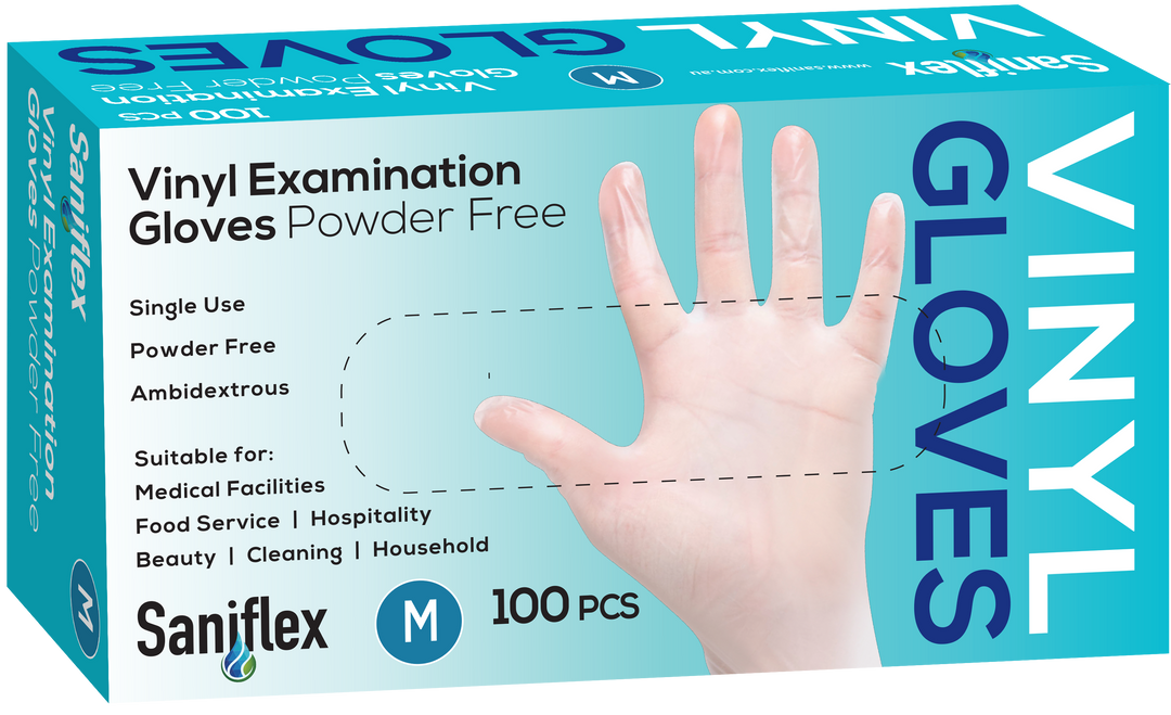 Saniflex Disposable Vinyl Gloves - Powder Free - Box of 100