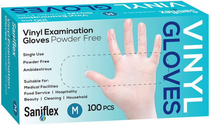 Saniflex Disposable Vinyl Gloves - Powder Free - Box of 100