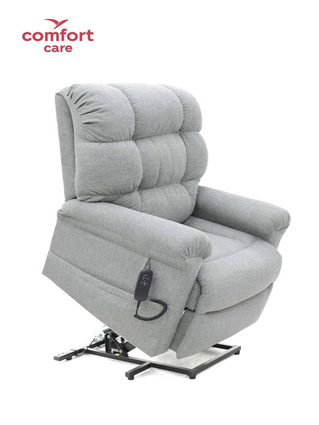 Pinnacle Comfort Care Cloud 2 motor power lift recliner in plush fabric with padded armrests and reclining feature.