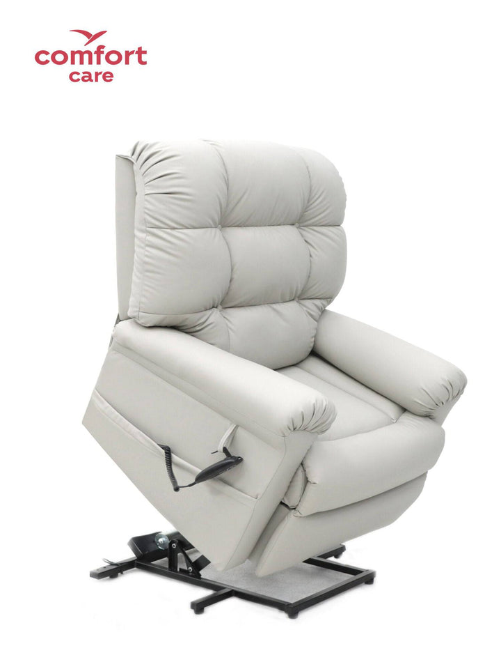 Comfort Care Cloud 2 Motor Power Lift Recliner by Pinnacle, showing plush fabric and dual motor design for easy reclining and lifting.