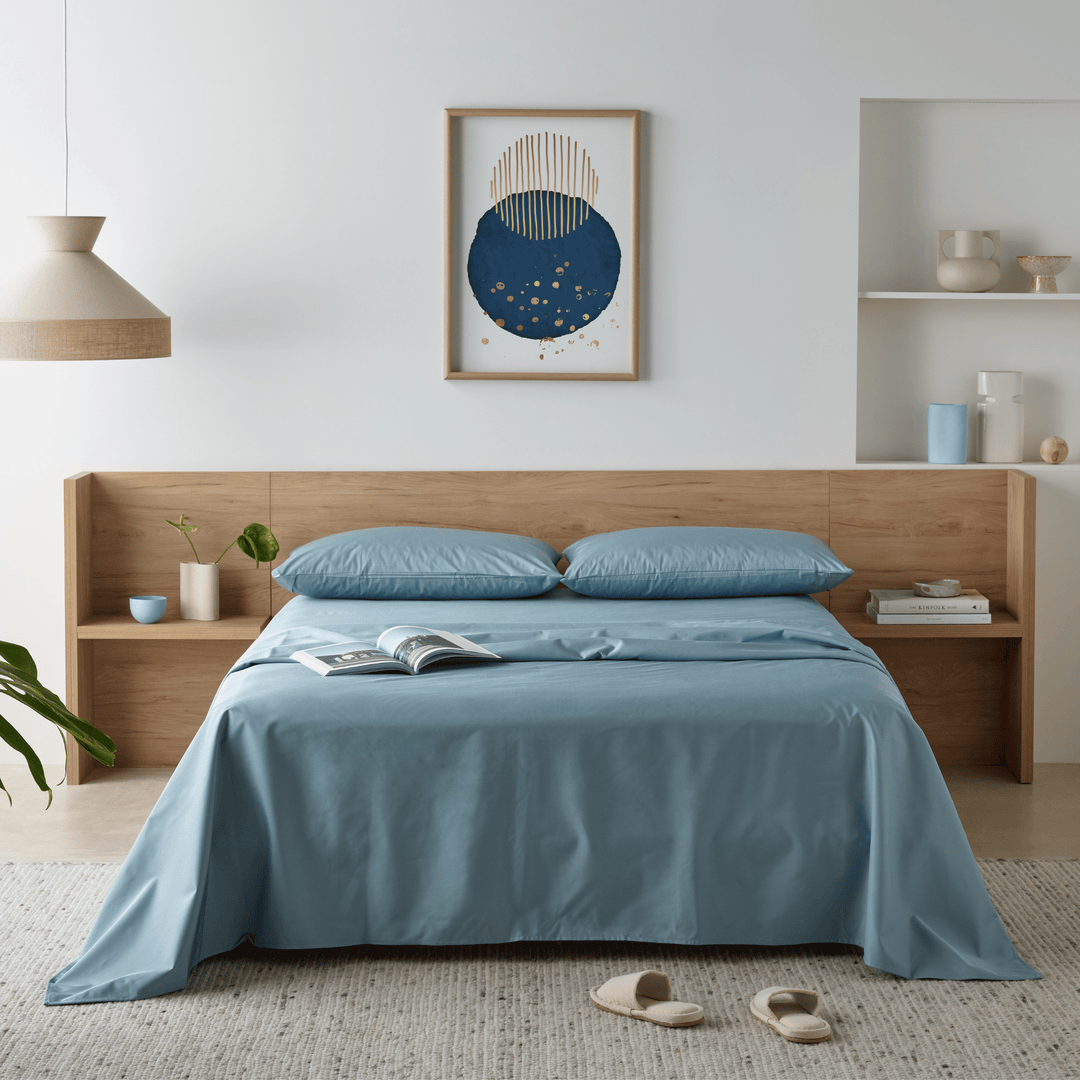 Blue waterproof bamboo fitted sheet from Staydry Manchester by Stay Dry Products, designed for moisture protection and comfort.